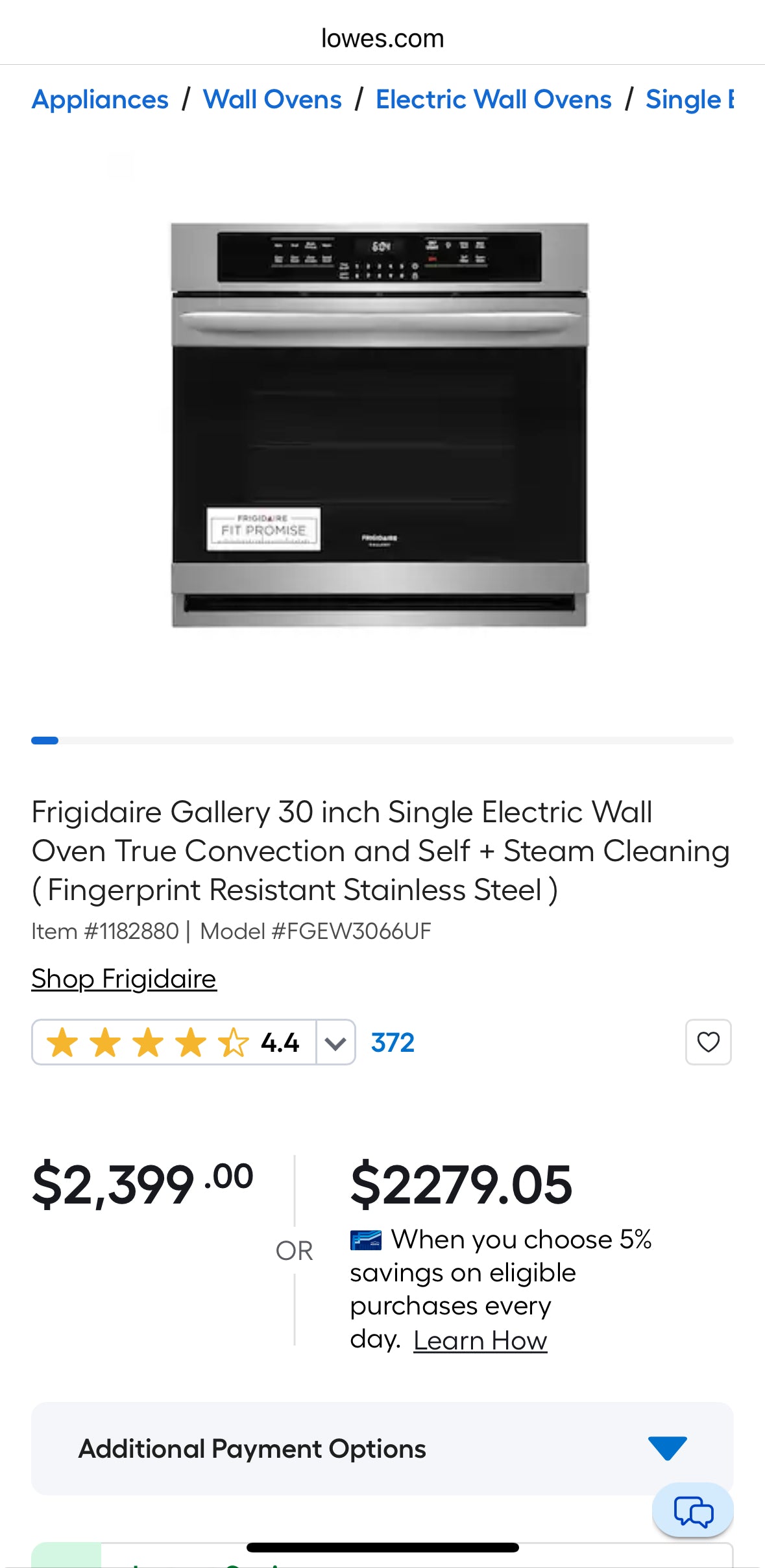 Frigidaire Gallery 30 inch Single Electric Wall Oven True Convection and Self + Steam Cleaning (Fingerprint Resistant Stainless Steel)