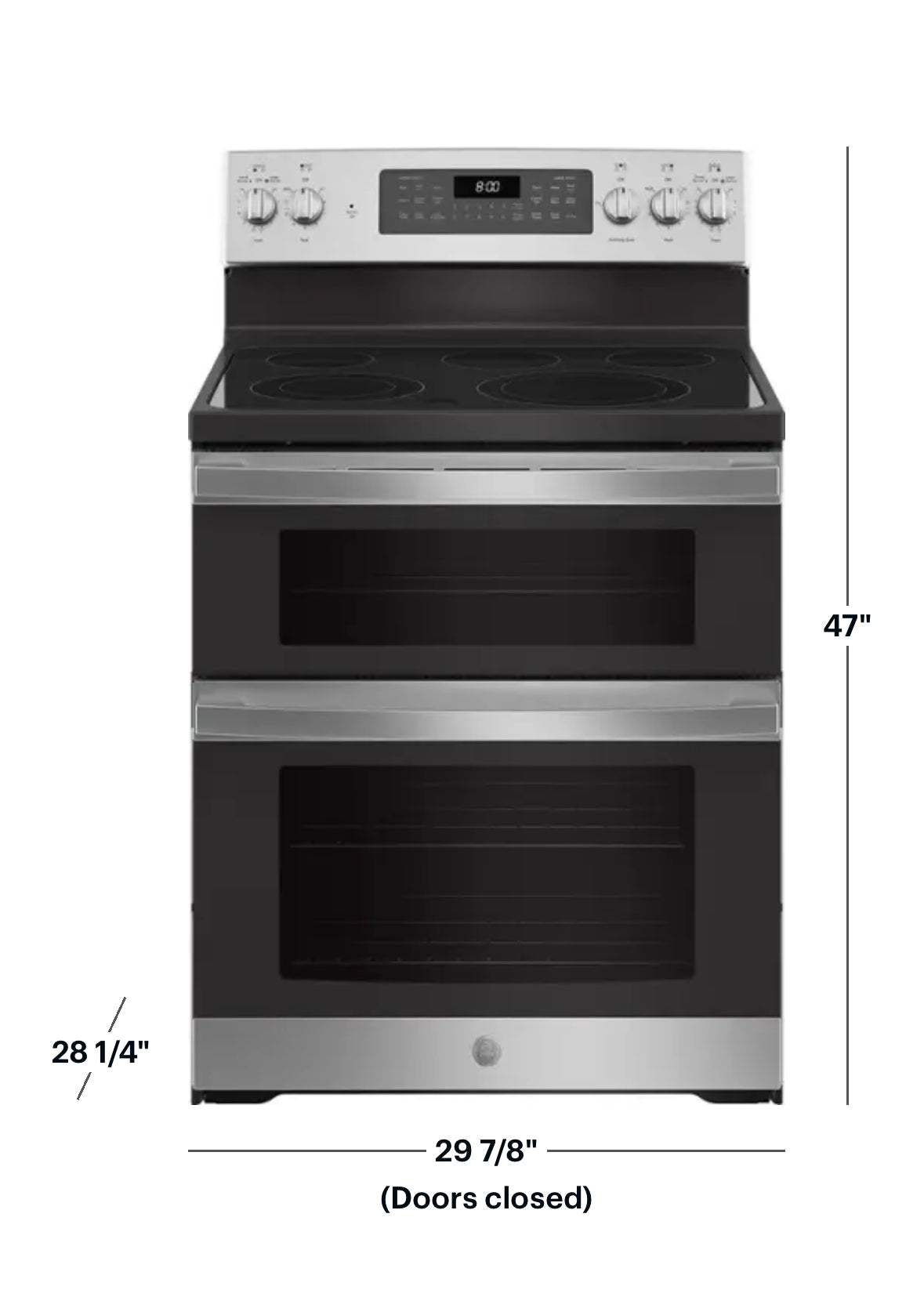 GE - 6.6 Cu. Ft. Freestanding Double Oven Electric Convection Range with Self-Steam Cleaning and No-Preheat Air Fry - Stainless Steel