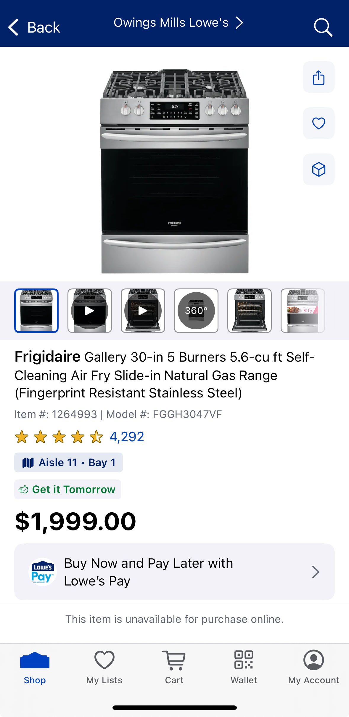 Frigidaire Gallery 30'' Front Control Gas Range with Air Fry