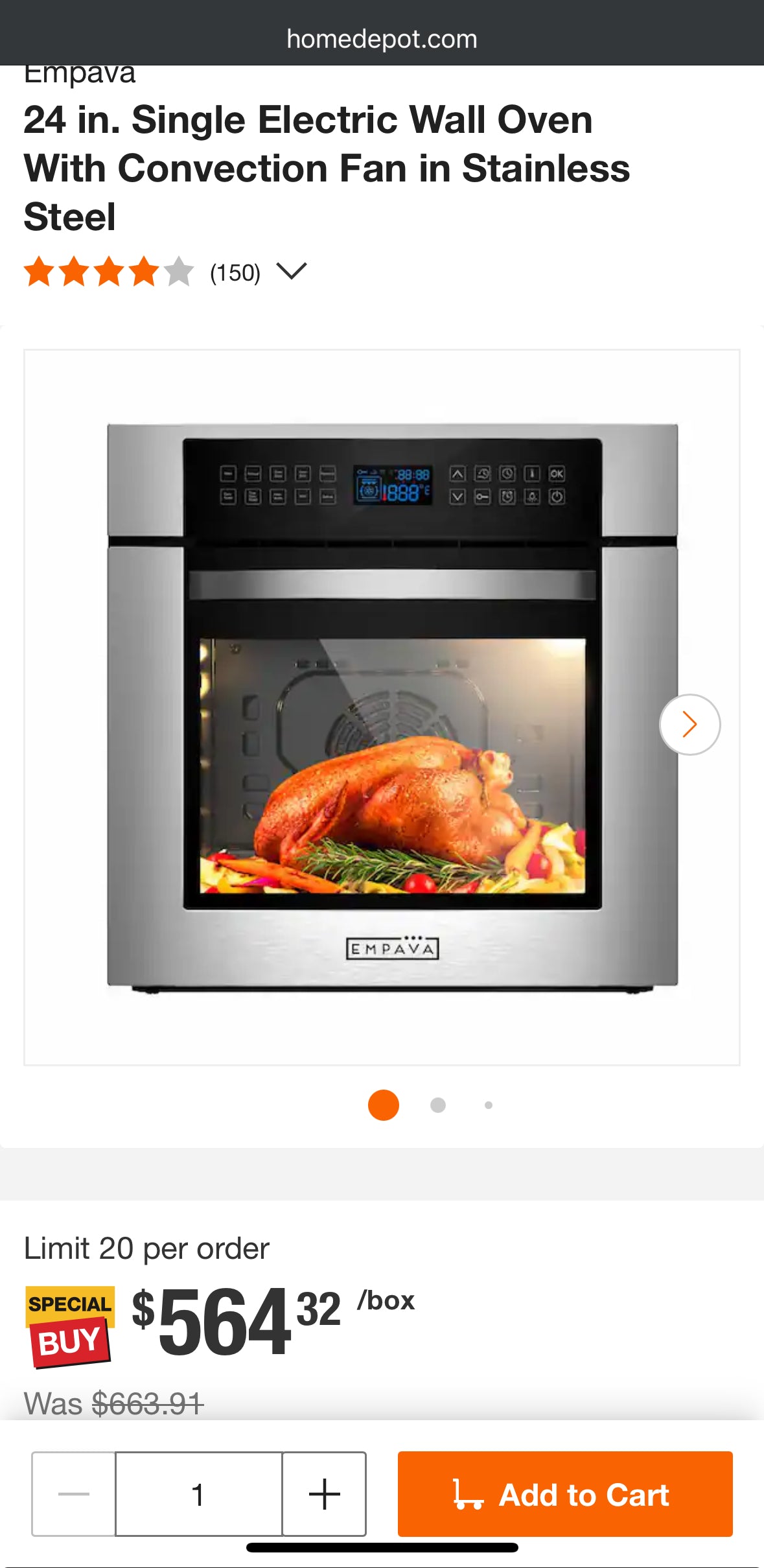 Empava 24-in Single Electric Wall Oven Single-fan (Stainless Steel)