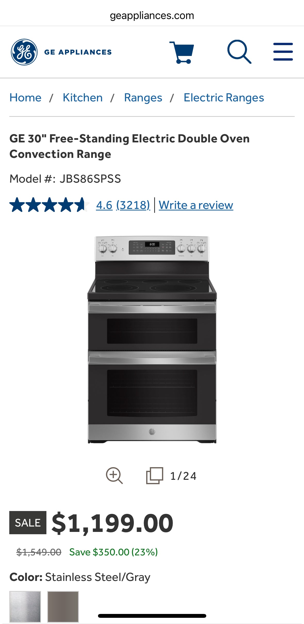 GE - 6.6 Cu. Ft. Freestanding Double Oven Electric Convection Range with Self-Steam Cleaning and No-Preheat Air Fry - Stainless Steel