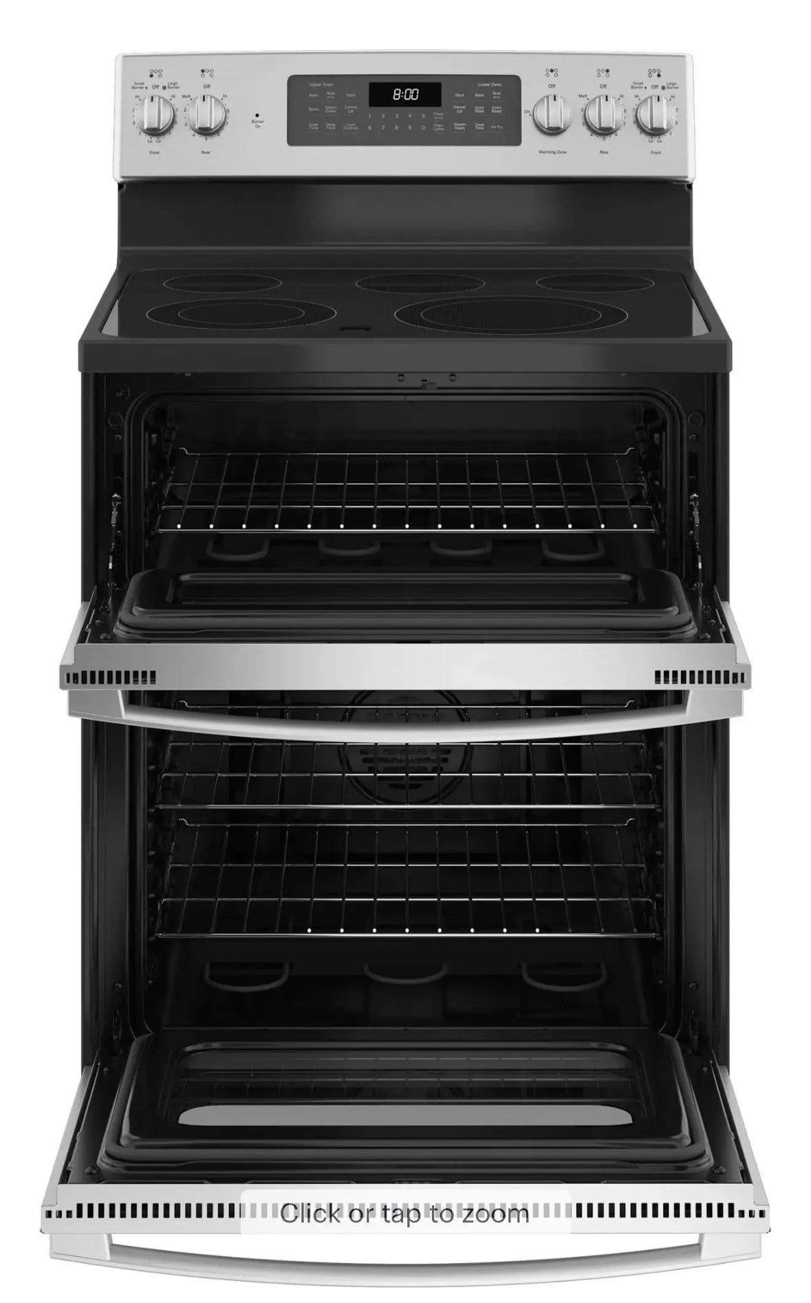GE - 6.6 Cu. Ft. Freestanding Double Oven Electric Convection Range with Self-Steam Cleaning and No-Preheat Air Fry - Stainless Steel