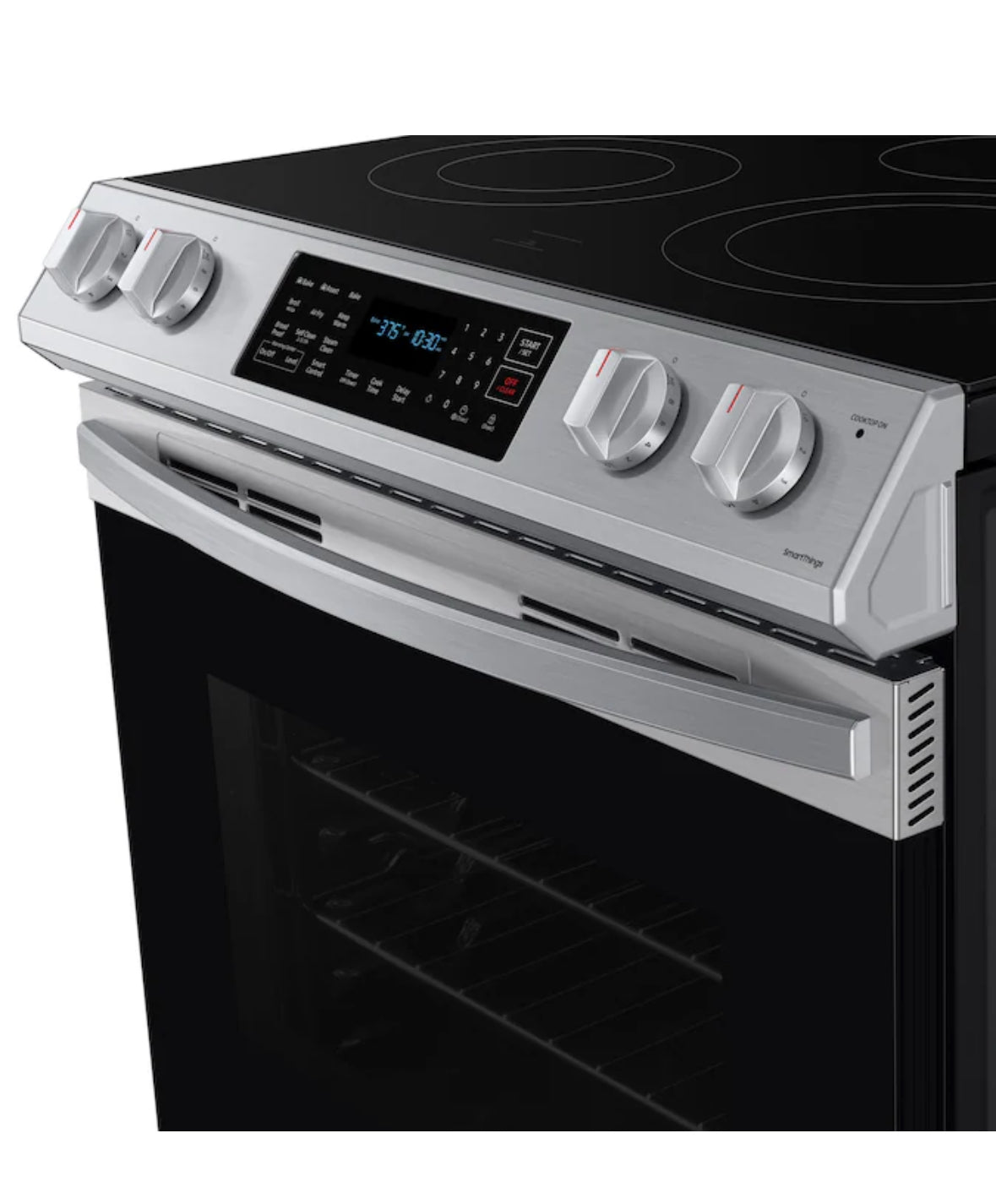 Samsung 30-in Glass Top 5 Burners 6.3-cu ft Self-Cleaning Air Fry Slide-in Smart Electric Range (Fingerprint Resistant Stainless Steel)