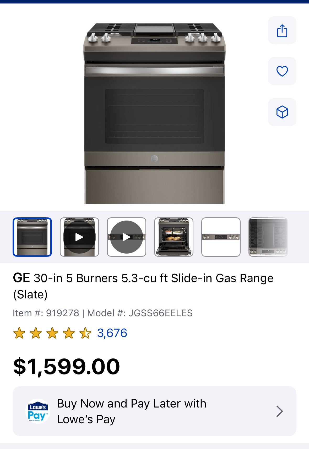 GE 30-in 5 Burners 5.3-cu ft Slide-in Gas Range (Slate)
