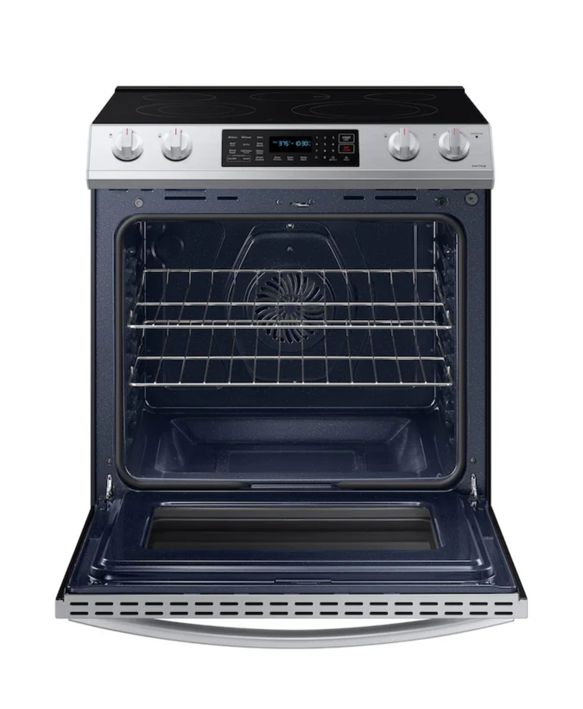 Samsung 30-in Glass Top 5 Burners 6.3-cu ft Self-Cleaning Air Fry Slide-in Smart Electric Range (Fingerprint Resistant Stainless Steel)