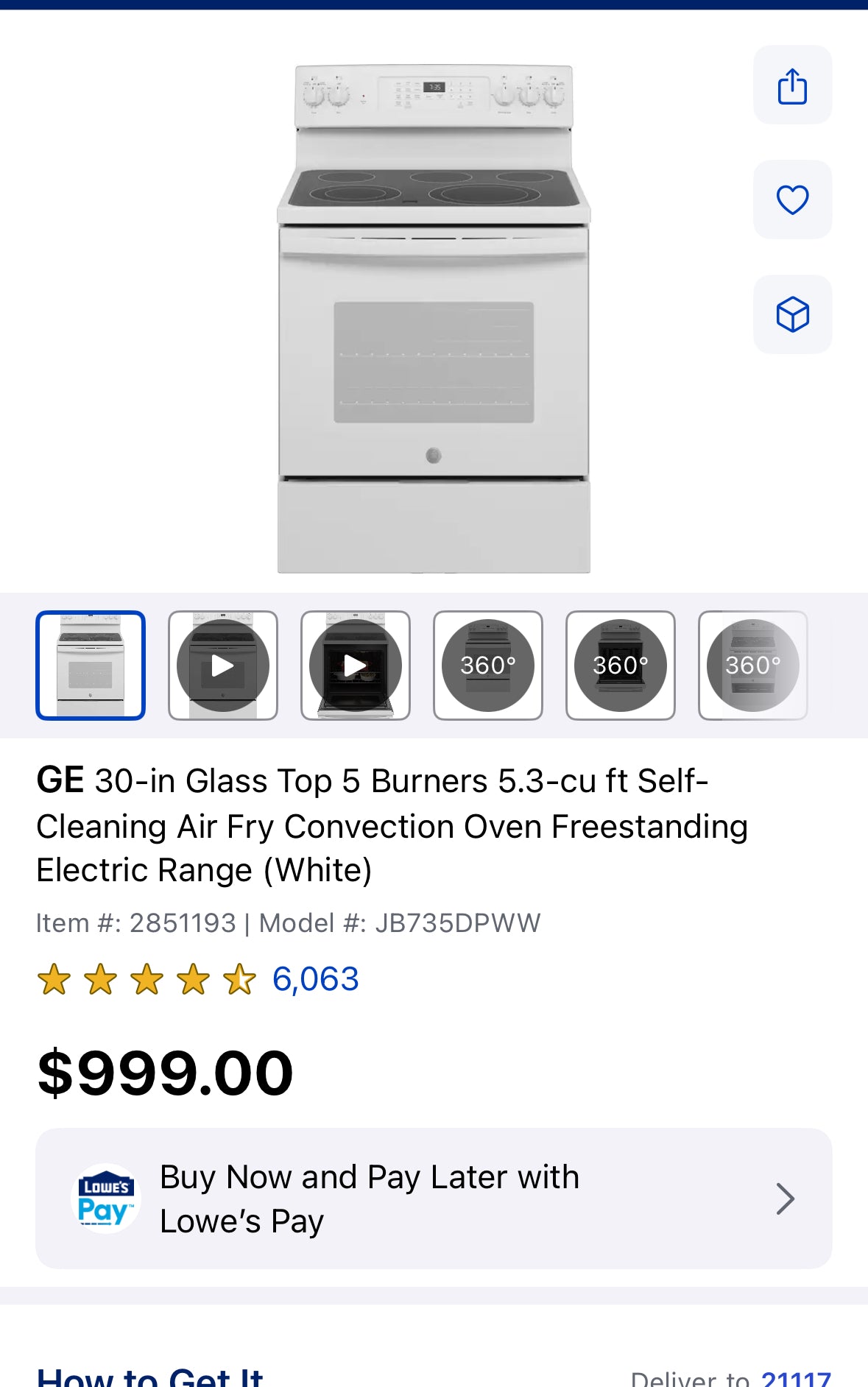 GE® 30" Free-Standing Electric Convection Range with No Preheat Air Fry