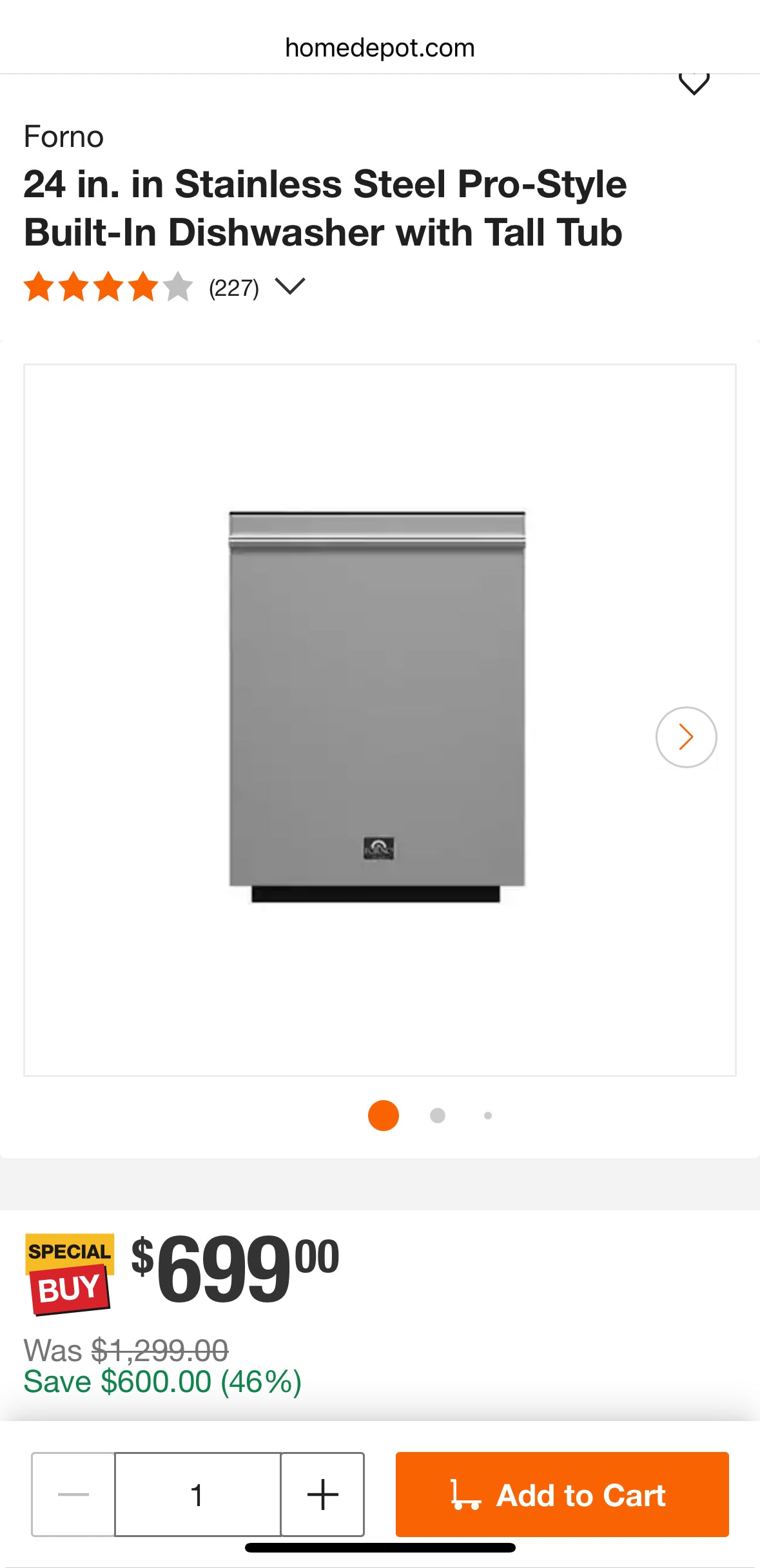 FORNO Pozzo 24 inch Top Control Built-in Dishwasher With Third Rack (Stainless Steel) ENERGY STAR Certified